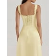 thumbnail image 3 of Women's Scalloped V-Neck Midi Dress with Back Lace-Up ninety five percent cotton and five percent polyester fabric, 3 of 6