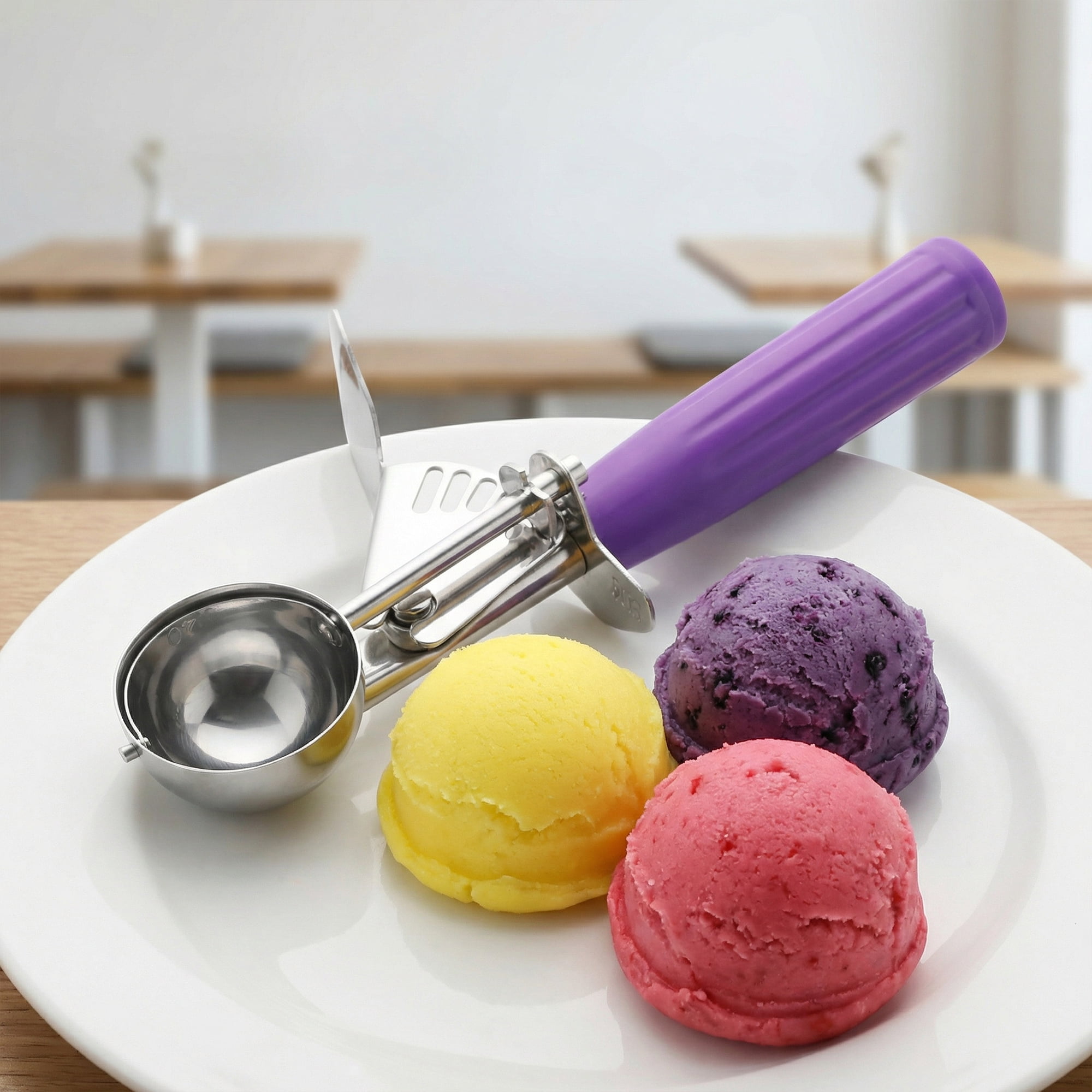 Unique Bargains Stainless Steel Ice Cream Scoop Purple 7.7in
