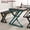 black, variant on Dining Table Set for 4 with 2 Benches, Space-Saving Kitchen Table Set for Dining Room, Apartment or Small Space, Sturdy Metal Frame and Wood Top