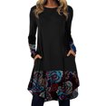 thumbnail image 1 of Vestido de pachwork estampado suelto con cuello redondo de manga larga informal para mujer a la moda Pompotops  hdfakjf1401, 1 of 5
