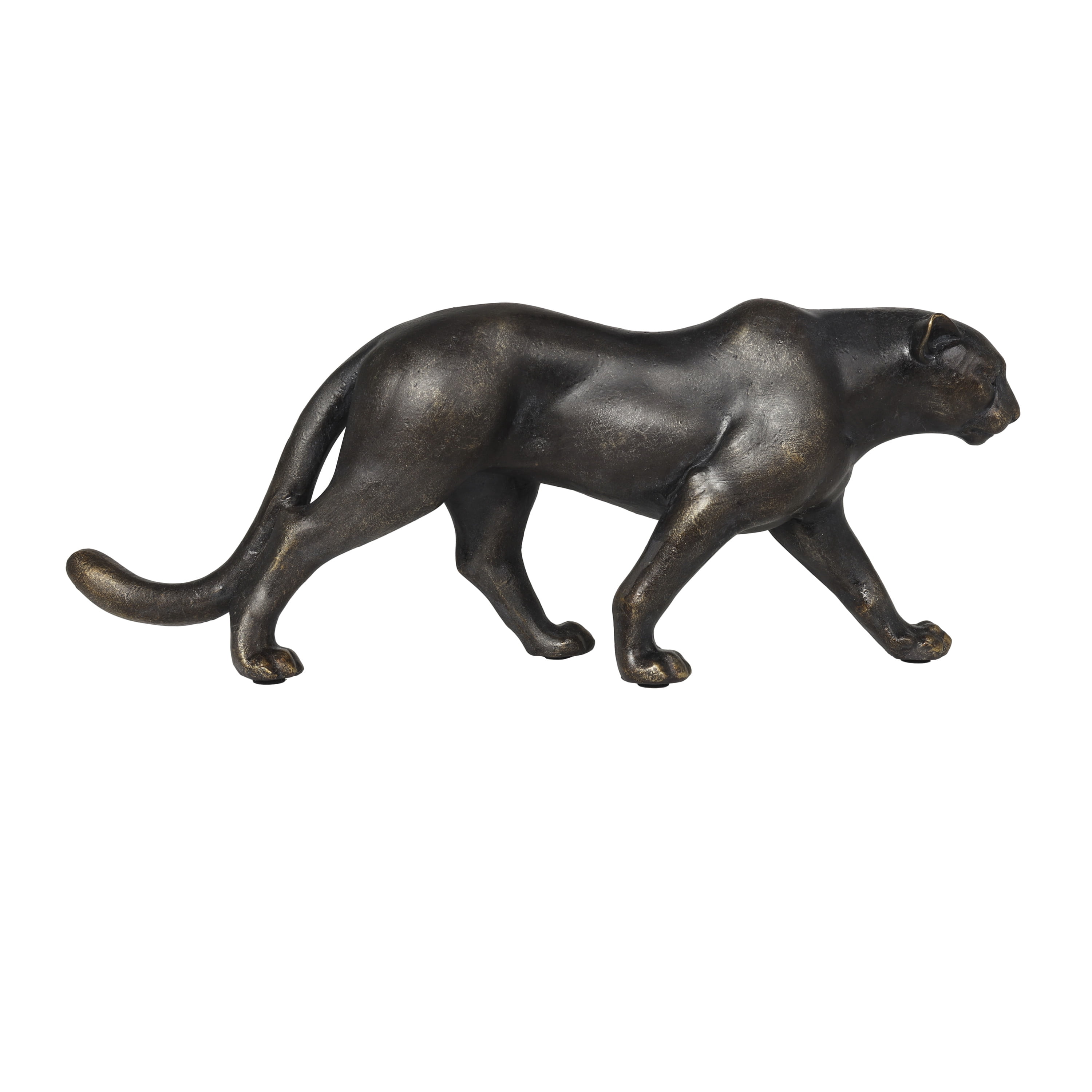 15" x 6" Black Polystone Leopard Sculpture with Gold Accents, by DecMode