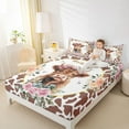 thumbnail image 4 of Manfei Kawaii Highland Cattle Twin Sheet Sets, Fashion Brown Cow Print Twin Fitted Sheet, Romantic Rose Floral Flat Sheet, Luxury Bedroom Decor, 3pcs, 4 of 7