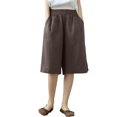 thumbnail image 2 of Endives Womens Cotton Linen Short Five Point Pants Thin High Waist Loose Slimming Breathable Casual Pants Straight Wide Leg Pants Coffee, 2 of 4