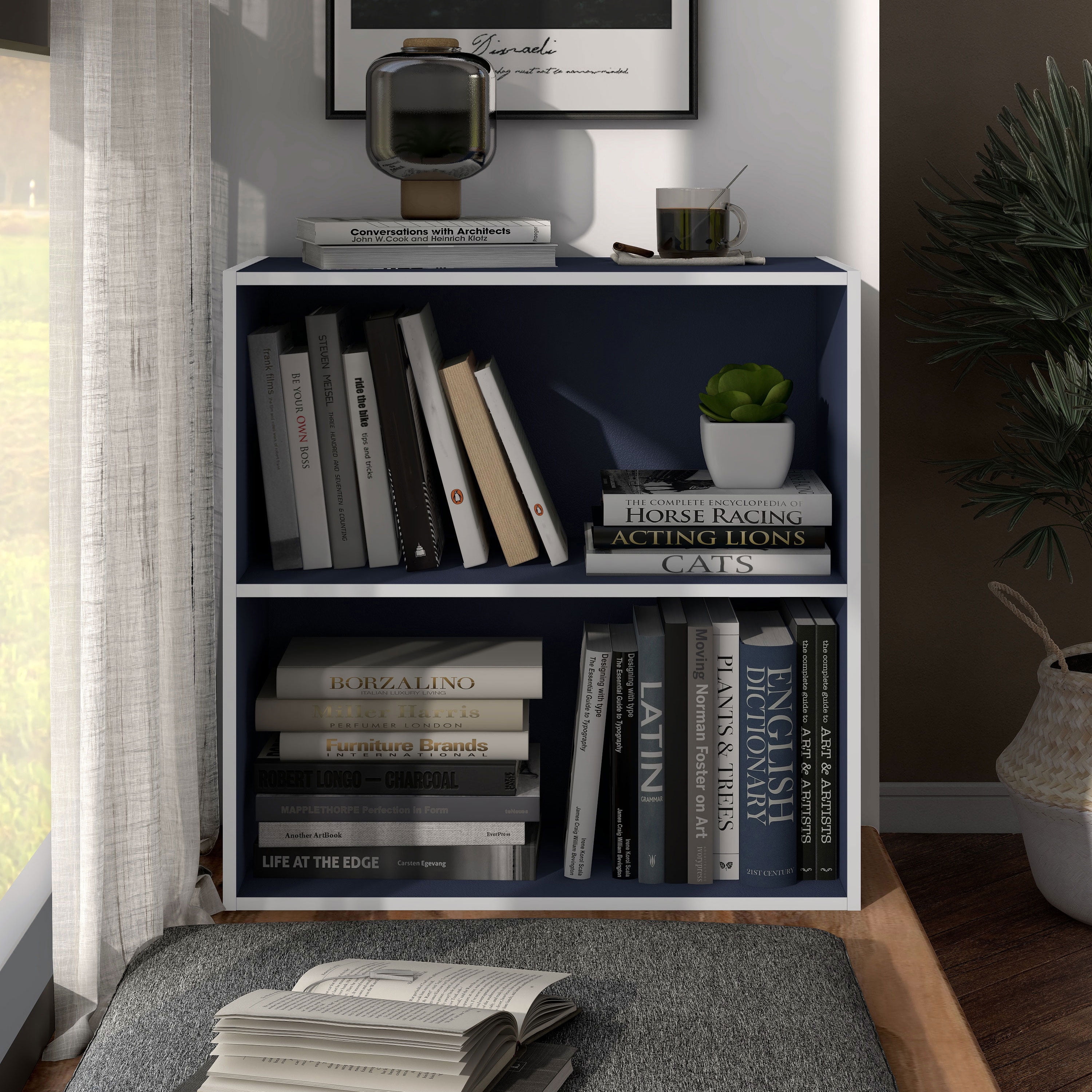 Furniture of America Brooks Stackable 2-Tier Wood Steel Blue Bookcase