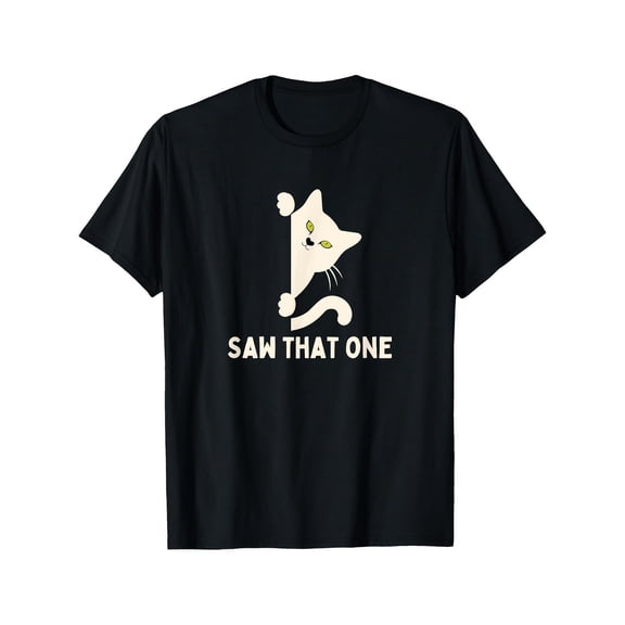 Women's Black "Saw That One" Cat Graphic Tee Plus Size S-5XL, Funny Printed T-Shirt, Casual Oversized Top for Cat Lovers