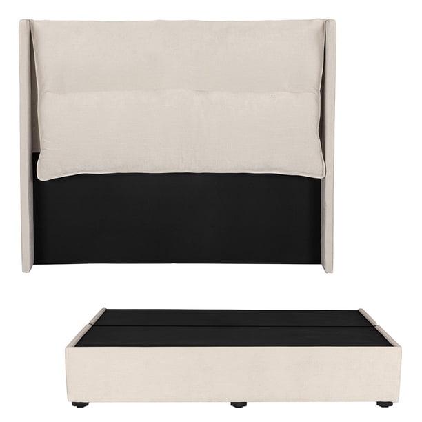 Recámara King Size Becca Crema con Cabecera + Box Base Cama
