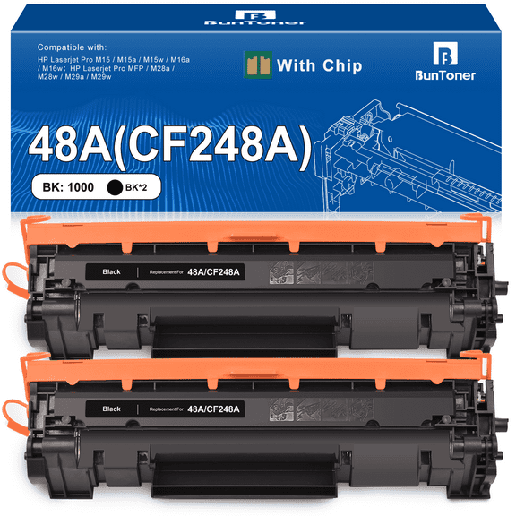 48A CF248A Toner Cartridge Compatible for HP 48A toner cartridges for HP LaserJet Pro M15w M16w M30w M31w Printer, 2 Pack(Black)