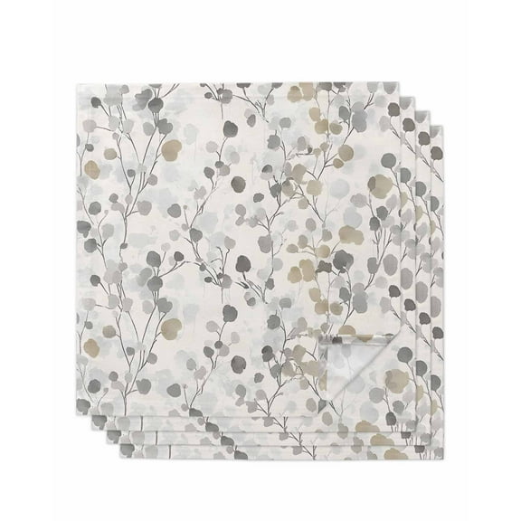 nqOlkjepod Gray Botanical Cloth Napkins Set of 4 Reusable Dinner Napkins, Farmhouse Spring Summer Floral Leaves Cocktail Napkin Washable Table Napkins for Wedding/Holiday Party/Baby Shower 20"x20"