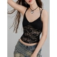 thumbnail image 2 of SUNSIOM Camisole pour Femmes, Bretelles Spaghetti Col Halter Dos Nu Dentelle Patchwork T-Shirt Sortie, 2 of 7