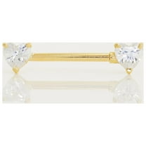 Anygolds 14K Real Solid Gold Adults' Double Heart CZ Nipple Barbell 14G