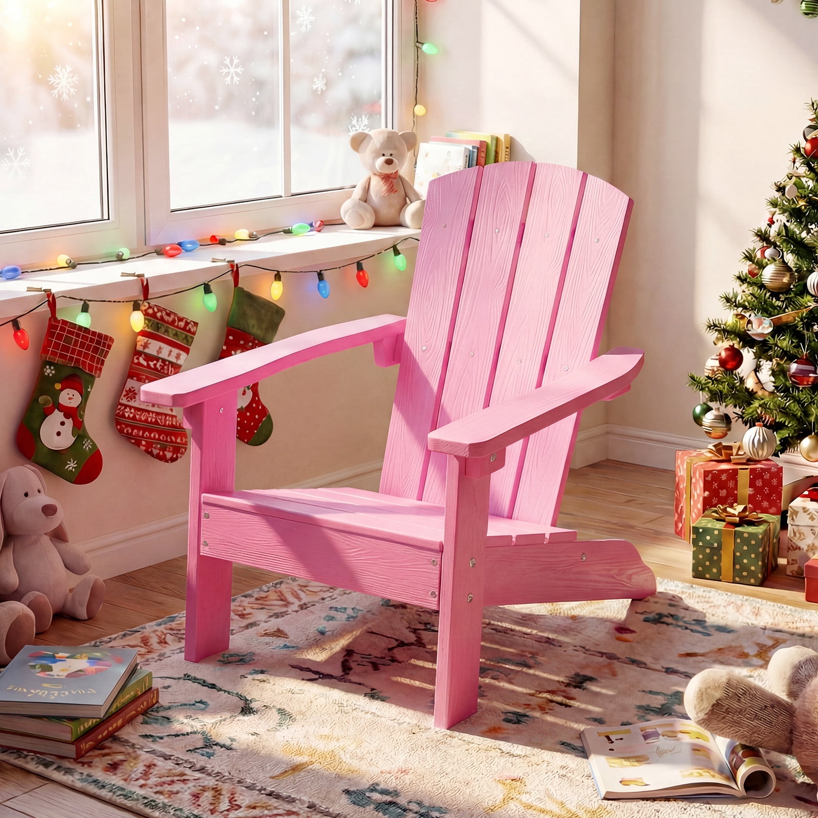 Costway Kids Adirondack Chair with High Backrest Armrests Fire Pit Chair for Kids Ages 3-8 Pink