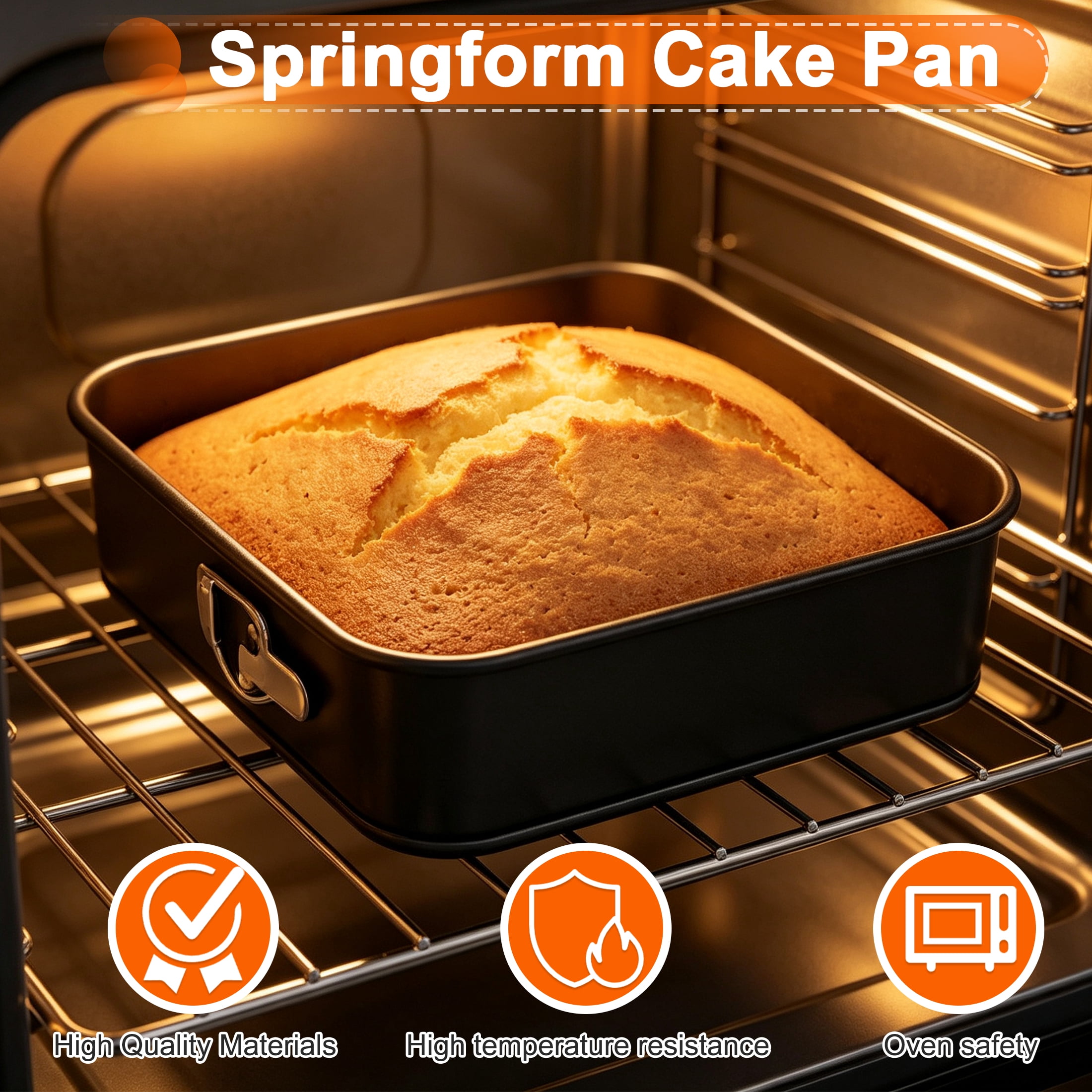 3 Pcs Springform Cake Pan, 8", 9" ,10" Non‑stick Removable Bottom Baking Molds, Heart Round Square Bakeware for new and experienced baking enthusiasts
