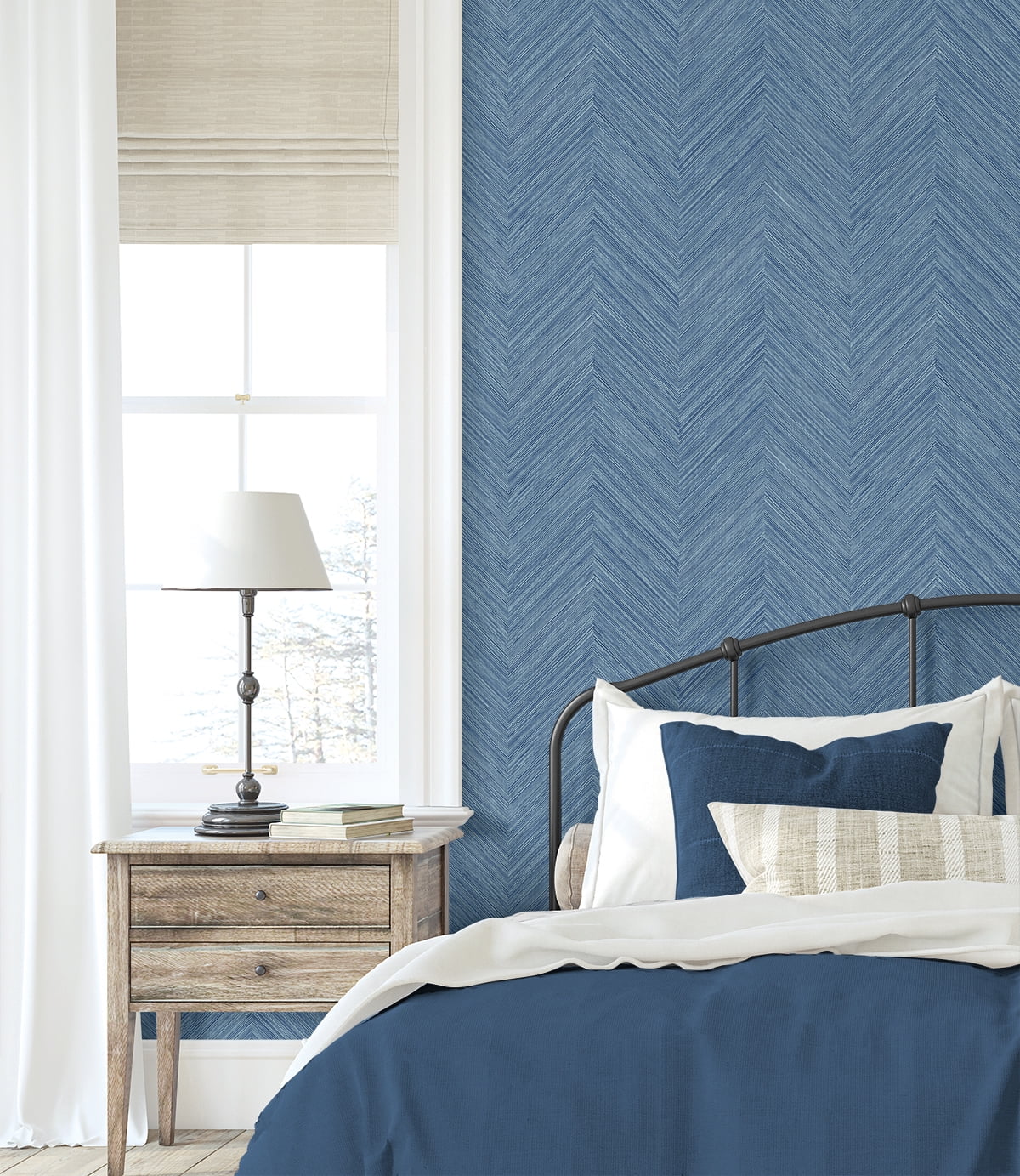 NextWall Lakeside Chevron Stripe Peel and Stick Wallpaper