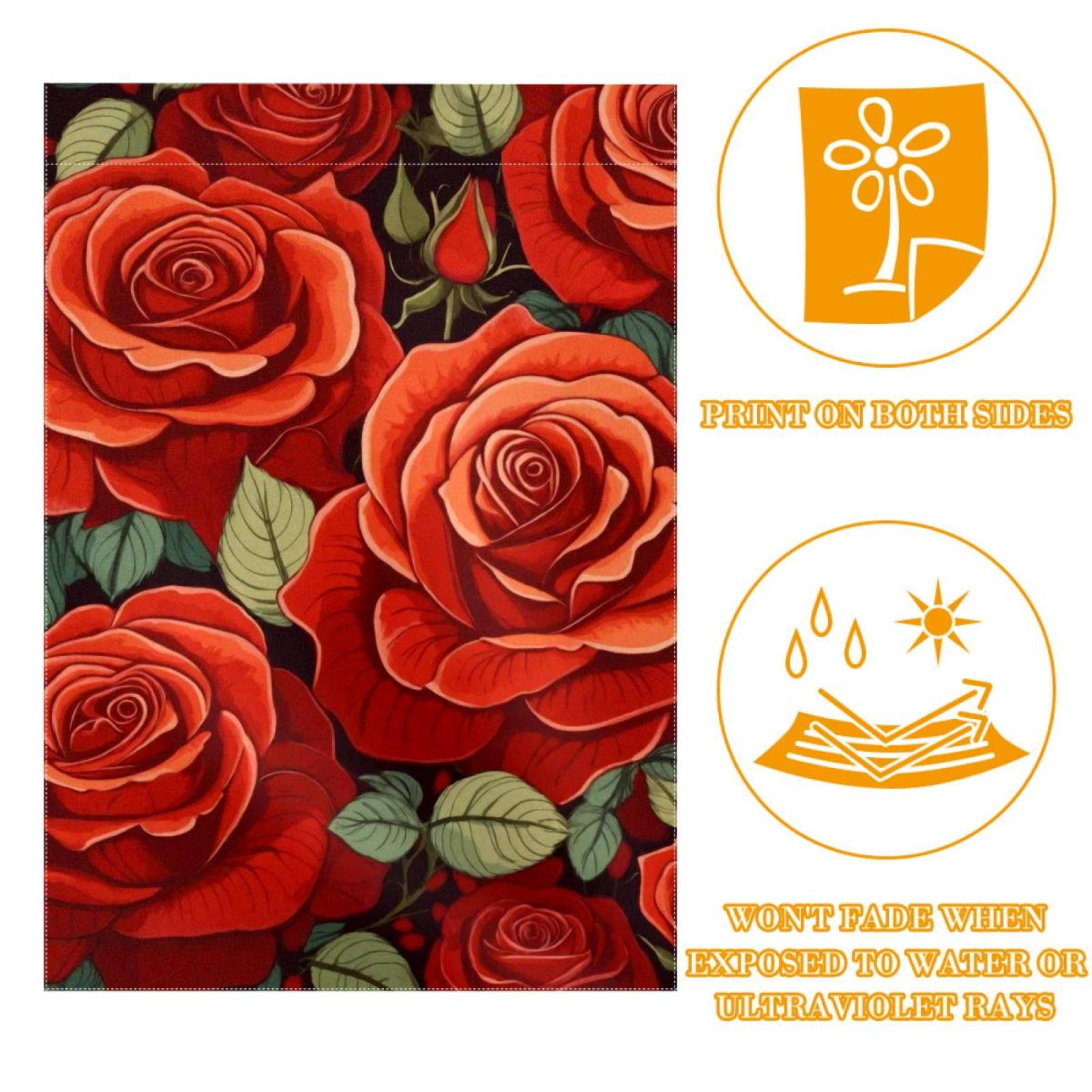Welcome Red Rose Garden Flag, Vertical Double Sided Small House Flag, Yard Farmhouse Outdoor Deck Veranda Lawn Decor 28x40 Inch