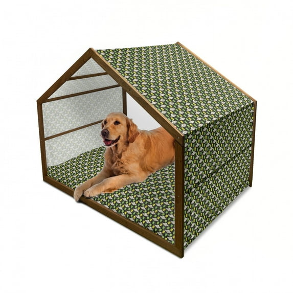 Alien Pet House, Sketch Style Portraits Dotted Background Space Crafts Transportation, Outdoor & Indoor Portable Dog Kennel with Pillow and Cover, 5 Sizes, Apple Green Eggshell, by Ambesonne