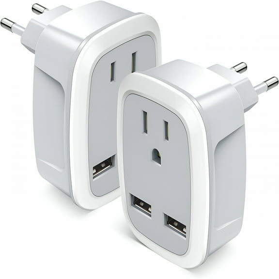 GJX 220V to 110V Voltage Converter, European Travel Plug Adapter, PD 20W Quick Charging, 2 USB-A & 2 USB-C Port, Universal 1400W Power Converter Adapter Combo for Italy, Spain, France