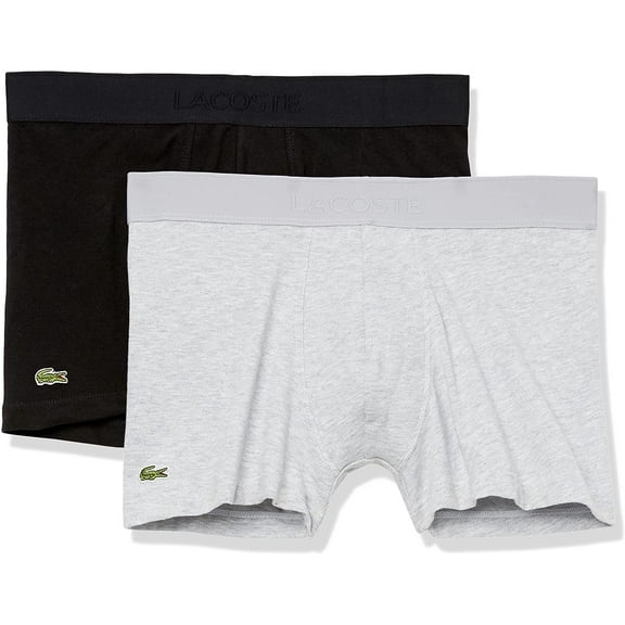 Lacoste Mens Iconic Classic 2 Pack Cotton Stretch Trunks X-Large Black/Silver Chine