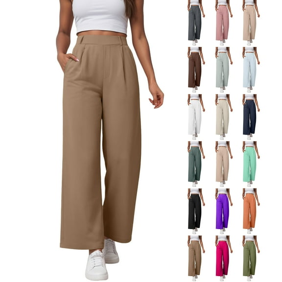 TTUHYWXI Women's Wide Leg Pants Elastic High Waisted Waffle Knit Casual Palazzo Pants Trousers with Pockets (Light Green, 5XL)