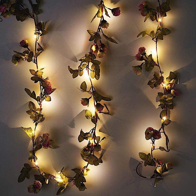 Rose Garland with LED Lighted Centres Battery Operated 10 x Roses Ivory Roses 