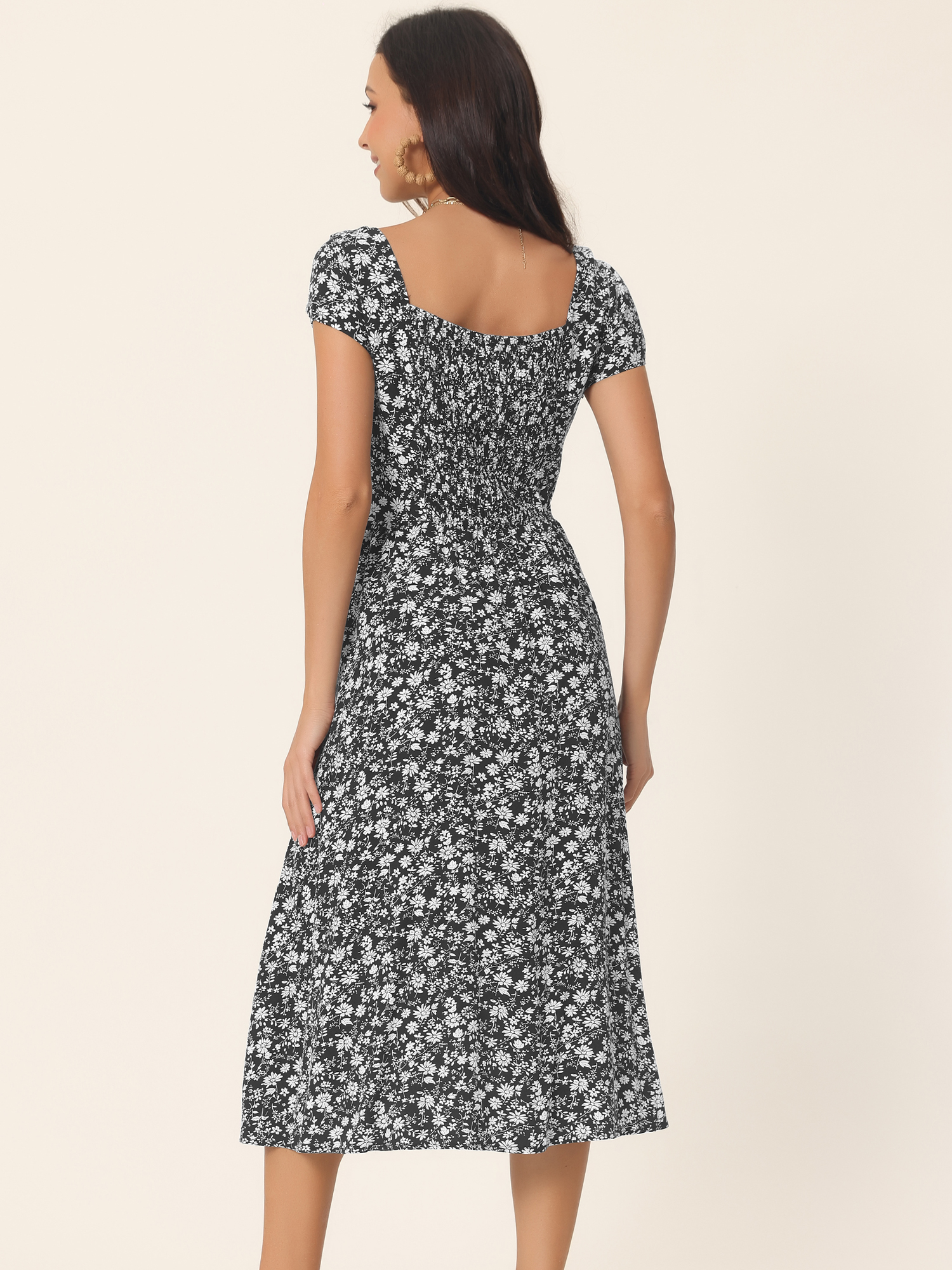 DARING DIVA Crew Neck Short Sleeve Midi Floral Blouse M Black