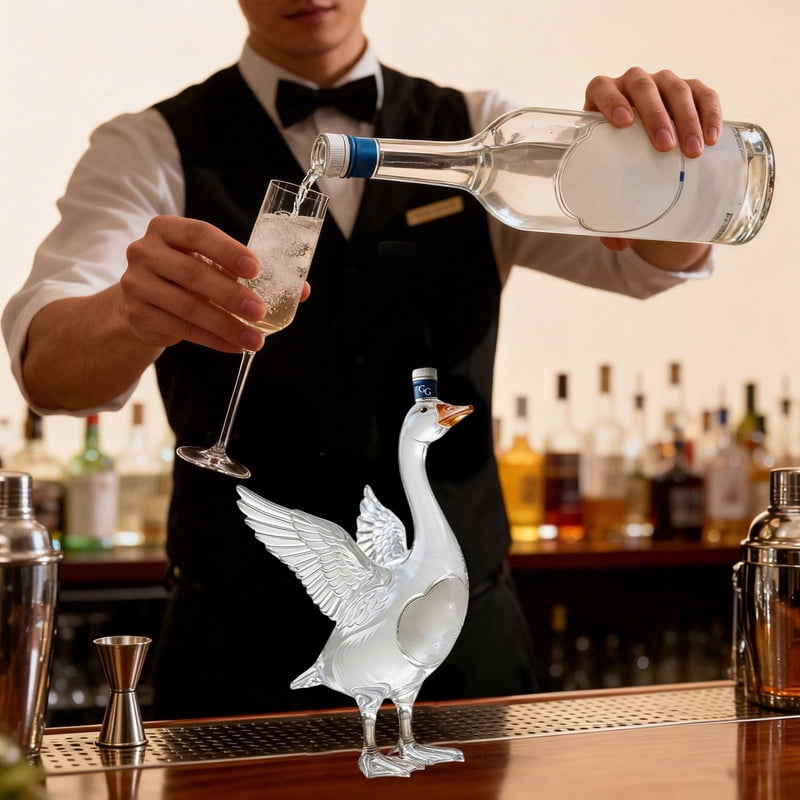 Grey Goose 30th Anniversary 3D Sculpted Decanter, 350ml Frosted Goose Glass Liquor Bottle, Decorative Home Bar Ornament for Collectors & Gifting