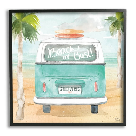 Stupell Industries Beach or Bust Blue Surf Cruiser Painting Black Framed Art Print Wall Art, Design by Dina June