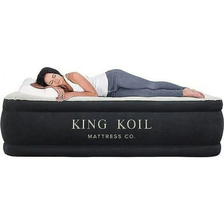 King Koil Pillow Top Plush Queen Air Mattress With Built-in High-Speed Pump Best For Home  Camping  Guests  20  Queen Size Luxury Double Airbed Adjustable Blow Up Mattress  Waterproof  1-Year Warranty