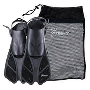 seavenger torpedo swim fins | travel size | snorkeling flippers with mesh bag for women, men and kids (black, l/xl)