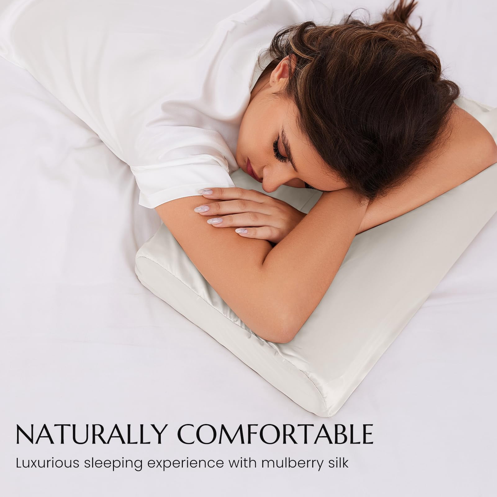 THXSILK Silk Contour Pillowcase, 19 Momme Silk Cervical Pillowcase, Neck Pillowcase, Wave Shape Pillow Case, 100% Pure Mulberry Silk, White