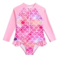 thumbnail image 1 of Girls Long Sleeve Swimsuit One Piece Bathing Suit Zipper Cartoon Print Front Zipper Summer Rash Guard Swimwear, 1 of 8