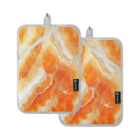 

Pot Holders Set of 2 Heat Resistant Potholders for Kitchen Easy Grip Oven Mitts for Microwave Oven Baking Kitchen BBQ Orange Marble Texture