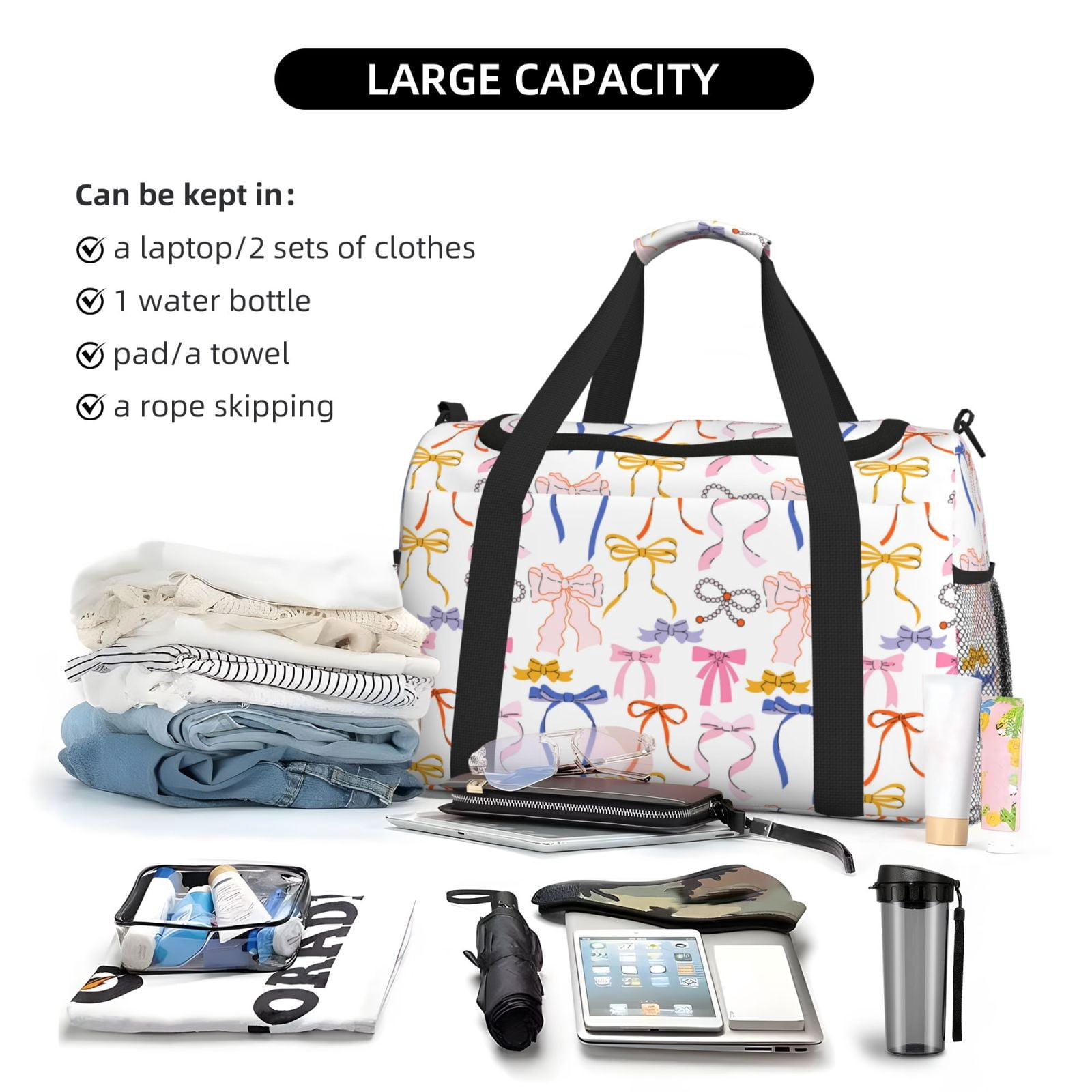 Fuzoiu bow ribbons Print Travel Duffle Bag,Carry On Tote Bags,Duffel Bag,Sport Gym Bag, Hospital Bag for Labor and Delivery, Overnight Bag,Luggage Bag