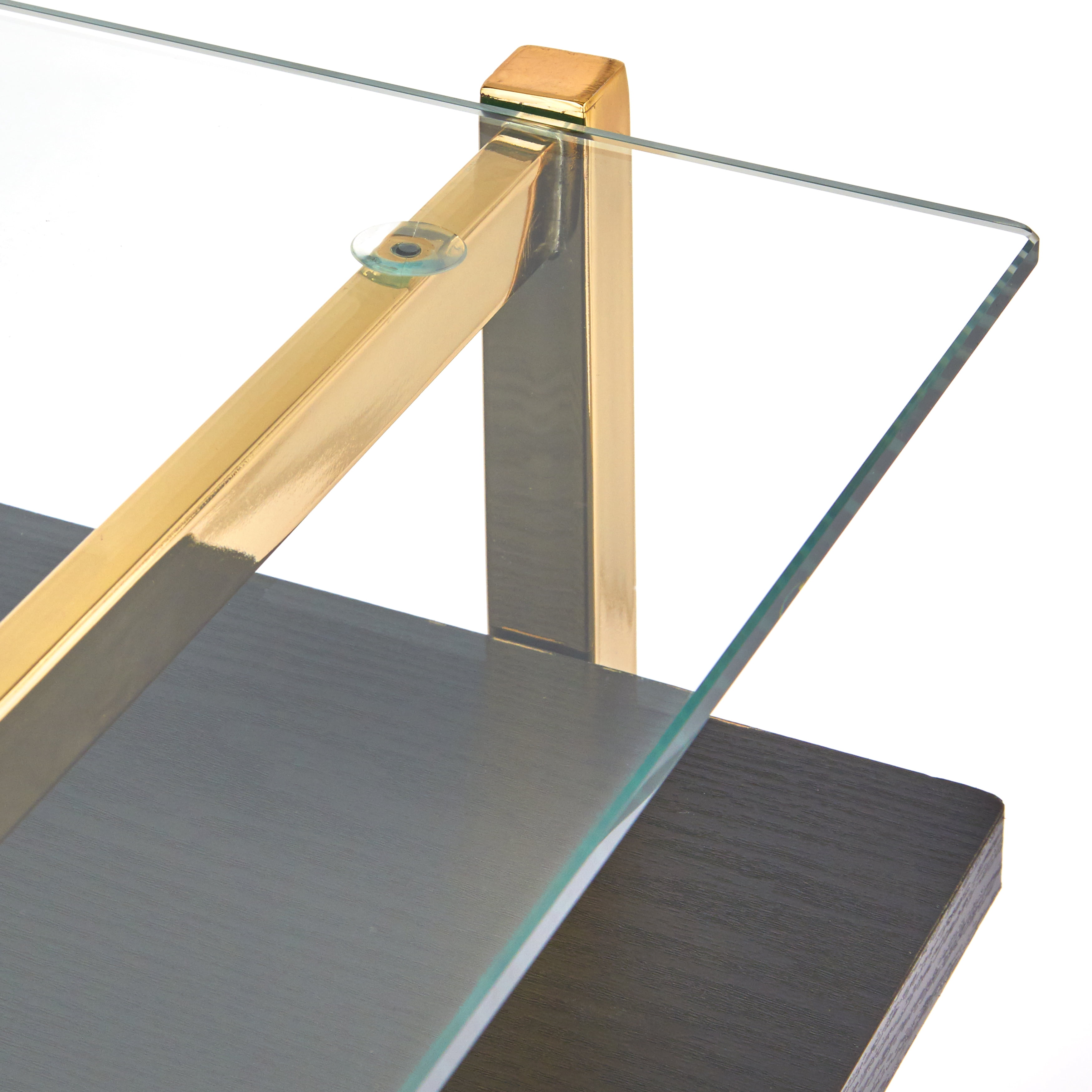 TMS Thayer Writing Desk, 2-Tier Glass Top Mid-Century, Black and Gold Finish