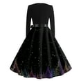 thumbnail image 4 of Christmas Dresses for Women Women's Casual Fashion Round Neck Long Sleeve Christmas Printed Party Vintage Long Dresses for Holiday Gathering,Black,L, 4 of 7