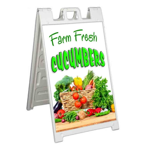 Farm Fresh Cucumbers (24" X 36") Standard A-Frame Signicade, Includes Decal Applied To Stand