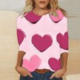 thumbnail image 1 of Styesk T-Shirts pour Femmes à Manches 3/4 Longueur, Imprimé Cœur, Hauts de Sortie, T-Shirts Confortables et Doux à Col Rond, Chandail à Enfiler, T-shirt Léger de Mode, Graphique de la Saint-Valentin, Grande Taille, Hauts Décontractés, 1 of 5