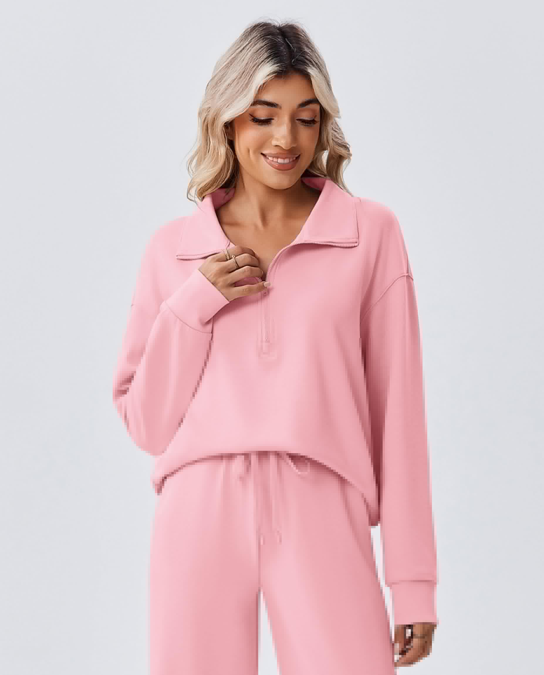 thumbnail image 5 of Pinspark Lounge Sets for Women Side Slit Sweatshirt Straight Leg Sweatpants with Pockets 2 Piece Matching Set Fall Fashion Sweatsuit Activewear Tracksuit, 5 of 6