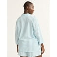 thumbnail image 2 of Joyspun Women’s Woven ¾ Sleeve Notch Collar Top and Boxer Shorts Pajama Set, Sizes XS-3X, 2 of 3