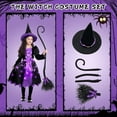 thumbnail image 2 of Halloween Girls Witch Costume, Toddler Witch Dress Light Up Set with Hat and Broom, Kids Costumes for Halloween Party for Ages 8-10, 2 of 6