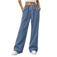 thumbnail image 2 of Chiccall Women's Corduroy Wide Leg Pants Drawstring Elastic Waist Casual Trousers with Side Pockets, 2 of 10