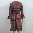 thumbnail image 5 of VEKDONE Women's Plaid Midi Dress Bell Sleeve Crewneck Knee Length Dress Casual Loose Fit Vintage Cowgirl Style Dress Fashion Clothes Multicolor XL, 5 of 9