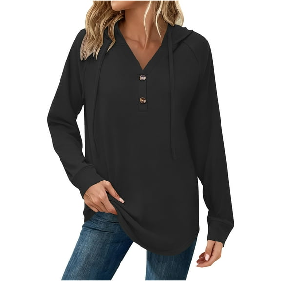 Rutainlusire Women's Fashionable Casual Long Sleeved Buttoned Hooded Comfy Sweatshirts Hoodies Fall Winter
