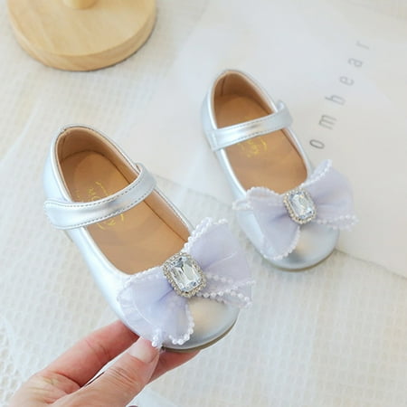 

Cathalem Toddler Girls Winter Boots Girls Casual Shoes Bowknot Thick Sole Round Toe Buckle Dress Shoes Kid Snow Boots for Girls Silver 3.5 Years