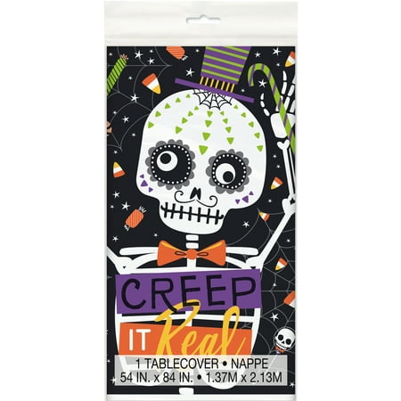 Skeleton Trick or Treat Halloween Plastic Tablecloth, 84 x 54 in, 1ct