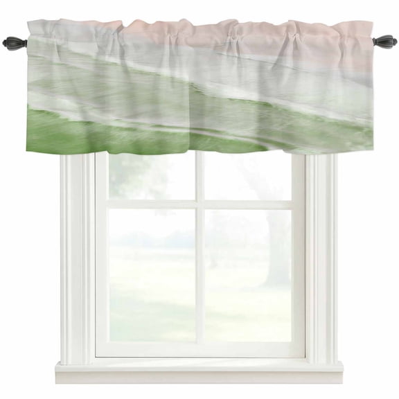 Sage Green Coastal Wave Farmhouse Short Window Curtain Valances, Summer Modern Ocean Beach Rod Pocket Kitchen Valances for Living Room Bedroom Bathroom Cafe 42" x 12"