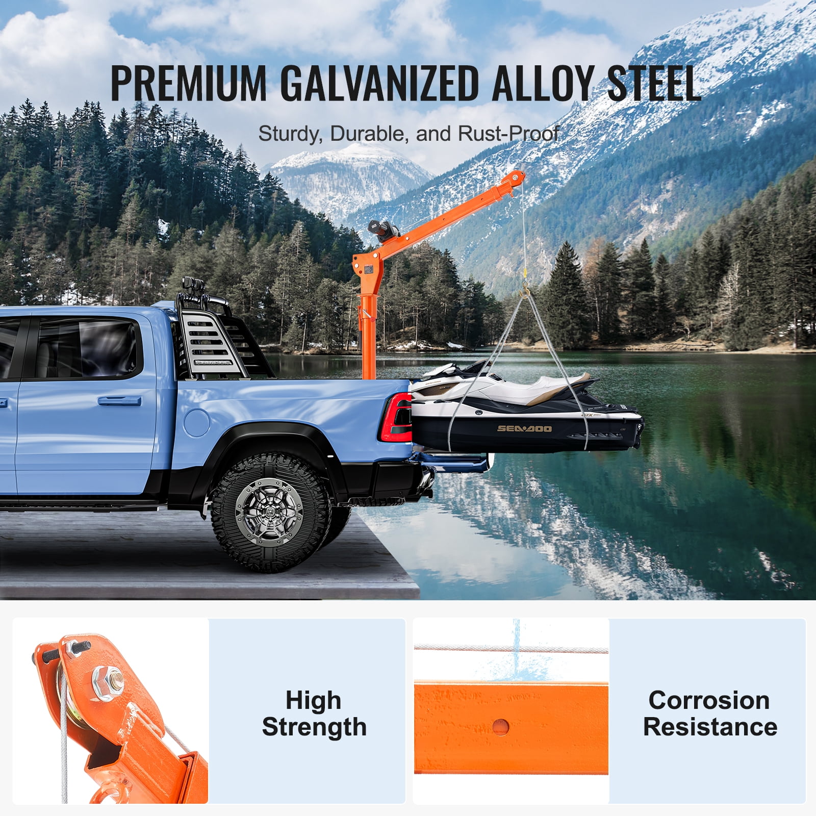 VEVOR Electric Pickup Truck Crane, 1100 lbs, Folding Truck-Mounted Bed Crane with Electric Winch 3500 lbs, Steel Pickup Truck Jib Crane Hoist 360° Swivel for Lifting Goods in Construction, Factory