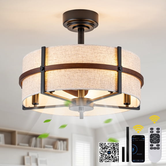 Chords Attic 21" Boho Black Fandelier Ceiling Fan with Lights and Remote/APP Control, Fabric Ceiling Fan for Living Room, Bedroom