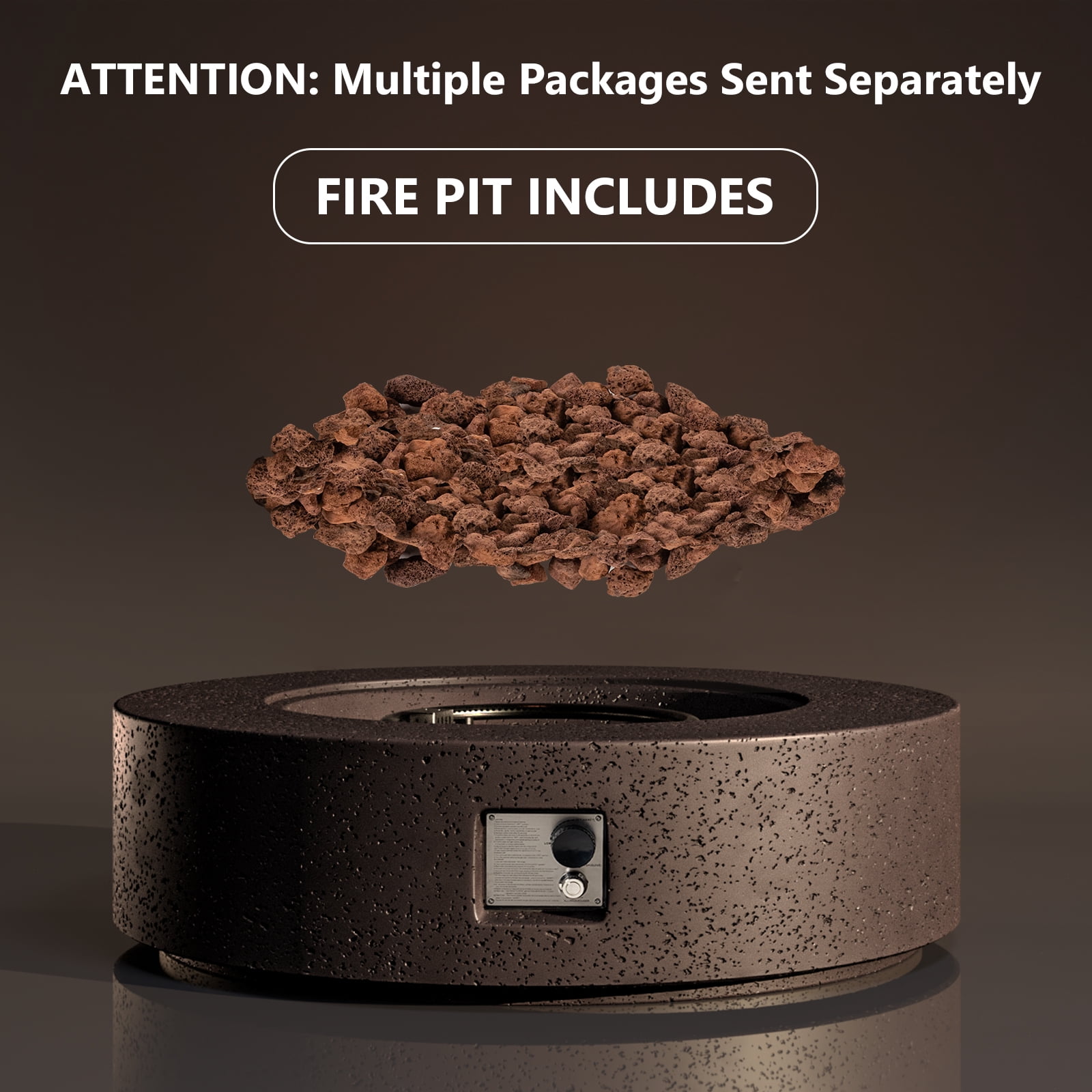 VENTOPYR 40.5-inch Outdoor Propane Fire Pit Coffee Table  Concrete Round Base Patio Heater, 50,000 BTU Stainless Steel Burner, Free Lava Rocks, Rain Cover