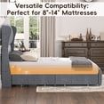 thumbnail image 5 of Aphthongs Queen Upholstered Bed Frame with 54'' Wingback Headboard, Velvet Tufted Storage Bed Frame with 4 Drawers, Sturdy Wooden Slats Support, No Box Spring Needed, Dark Gray, 5 of 10