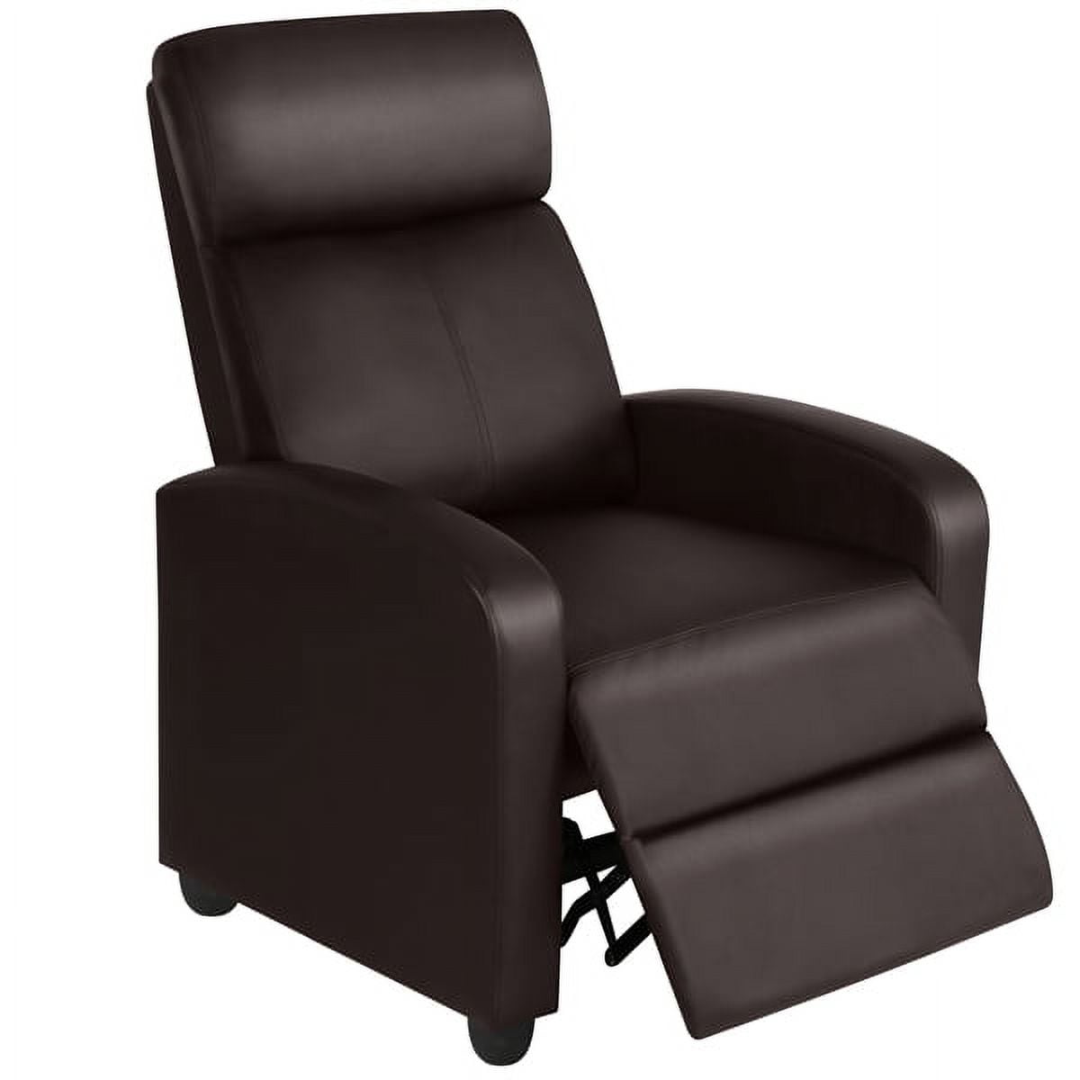 Alden Design Faux Leather Push Back Theater Recliner Chair with Footrest for Living Room, Brown